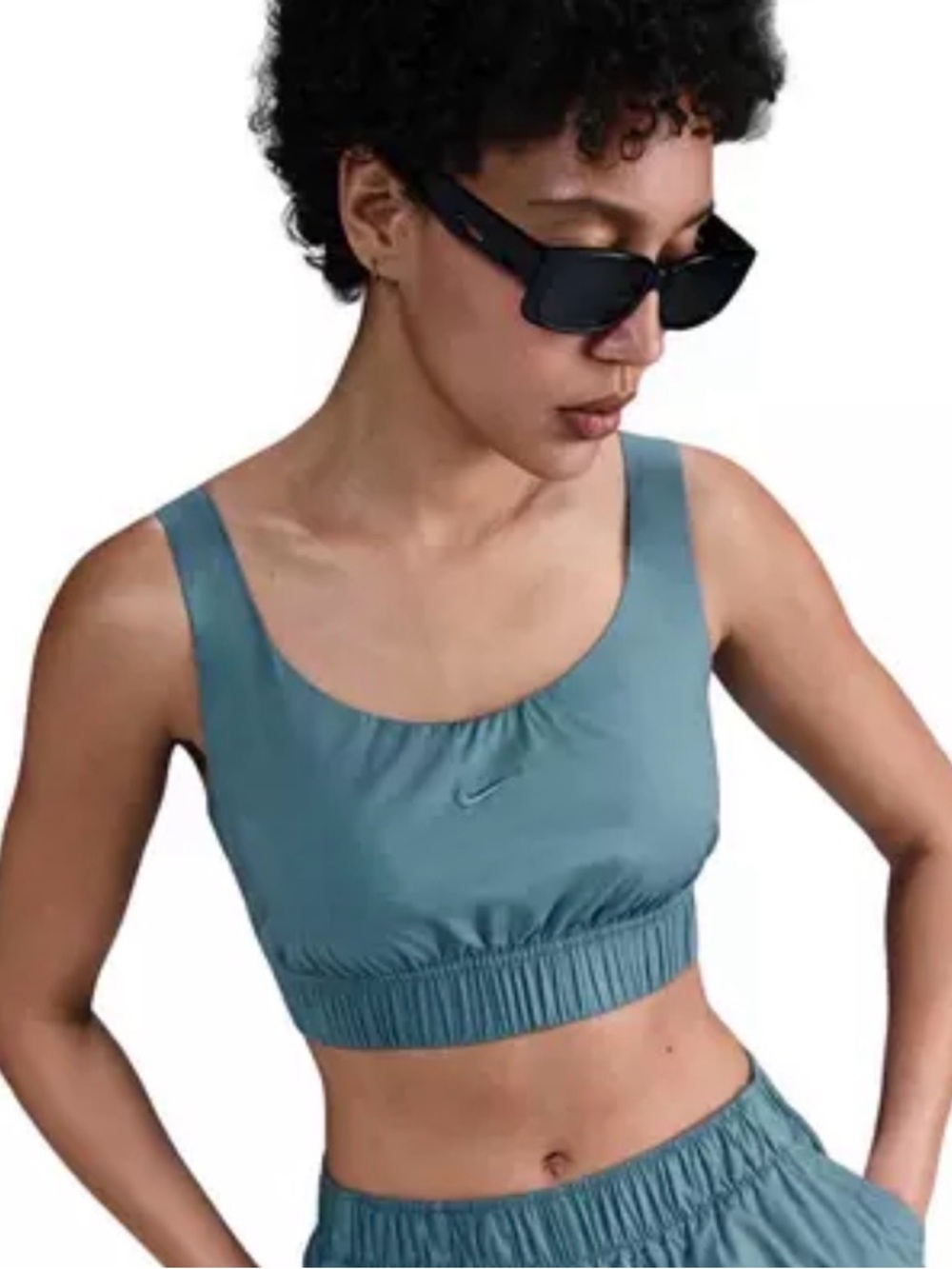 Nike Women's Medium Sportswear Chill Poplin Sports Crop Tank Smokey Blue NEW